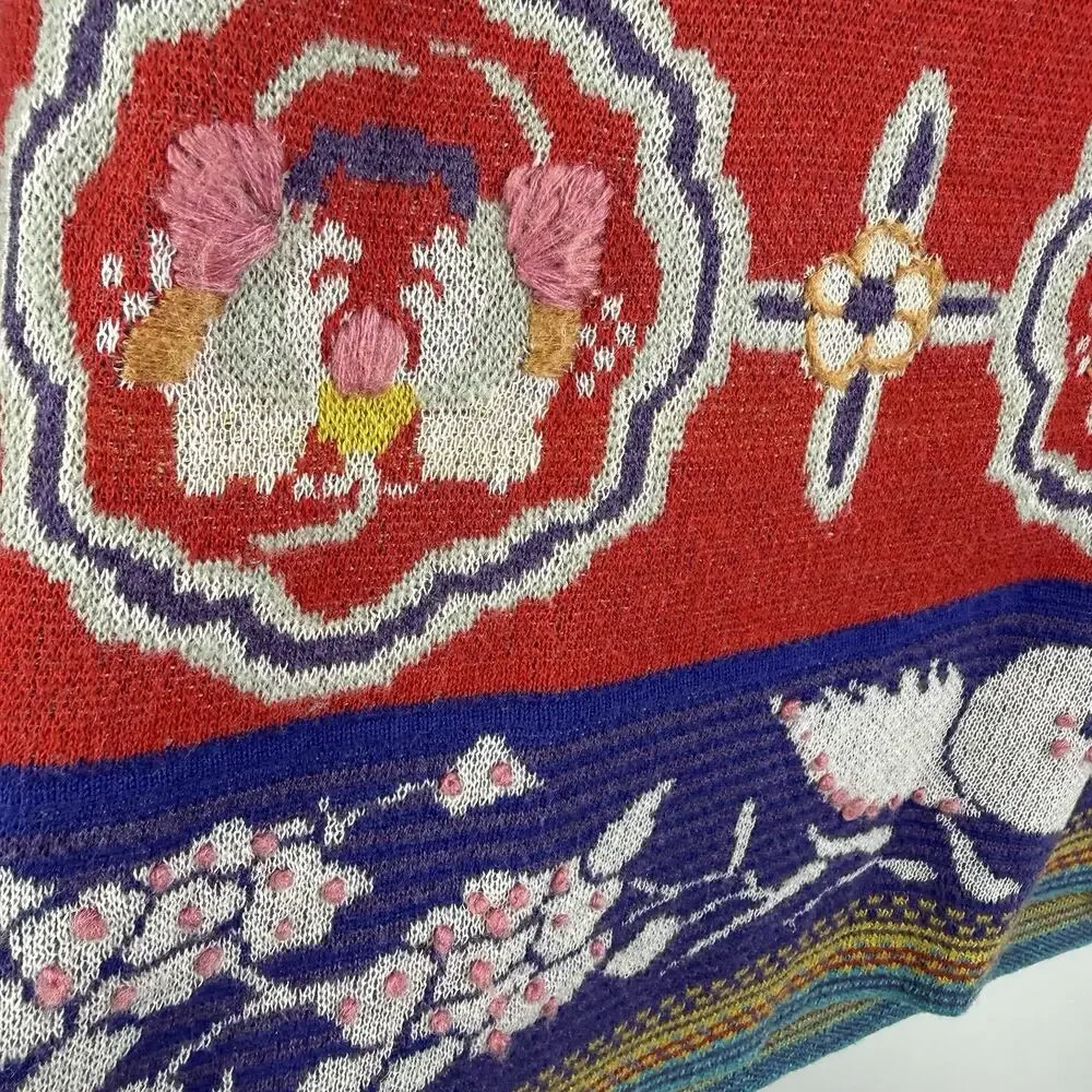 Anthropologie Moth Chava Embroidered Folk Bird Floral Knit Skirt Small Bohemian